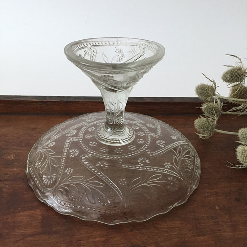 プレスガラス　コンポート アンティークガラスコンポート プレスドガラス クリスタル