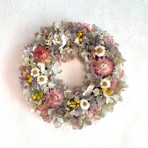 春待ち＊桜色のスターチスと帝王貝細工のナチュラルリース 春待ち＊桜色のスターチスと帝王貝細工のナチュラルリース 春待ち＊