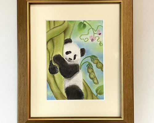 “やっほい” 色鉛筆画 パステル パンダ やっほい” 色鉛筆画 パステル パンダ