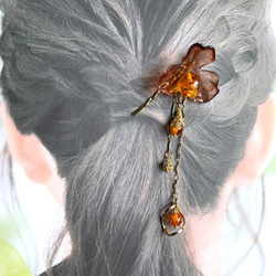 CY【琥珀かんざし】 髪飾り ヘアアクセサリー 簪　ヘアピン 3枚目の画像