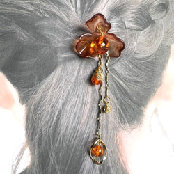 CY【琥珀かんざし】 髪飾り ヘアアクセサリー 簪　ヘアピン 1枚目の画像