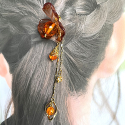 CY【琥珀ヘアピン】 髪飾り ヘアアクセサリー 簪　かんざし 6枚目の画像
