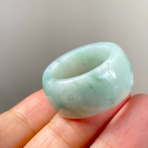 ARG23-61白底飃藍緑花 21.0号 ミャンマー産 天然 本翡翠 広幅 リング