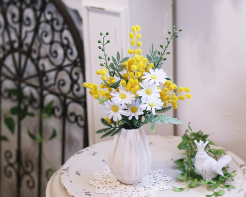 花　アートフラワー　ブーケ　ミツバツツジ　雪柳3本　造花　プレゼント 花 アートフラワー ブーケ ミツバツツジ 雪柳3本 造花 プレゼント