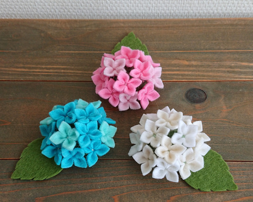 梅雨飾り 紫陽花L-s 3個セット ミニチュアフラワー フェルト その他