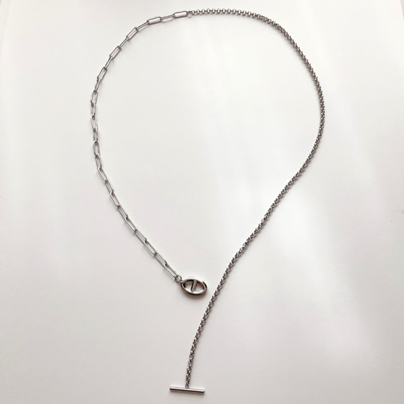 ＊大人気＊金属アレルギー対応◆アンカーマンテルのシルバーネックレス/春　ラリエット　Y字ロング　メンズ　 18枚目の画像