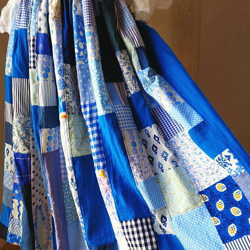 ラス1 雛祭りセール 絵画なパッチワーク♥晴れやかブルー たっぷり  