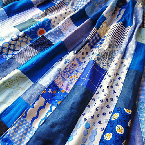 ラス1 雛祭りセール 絵画なパッチワーク♥晴れやかブルー たっぷり  