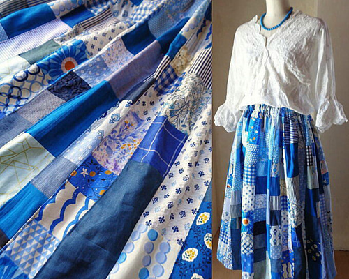 ラス1 雛祭りセール 絵画なパッチワーク♥晴れやかブルー たっぷり