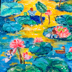 妖精がいる蓮の池 (原画)絵画油彩画風景画オリジナル 2L 額付き 2枚目の画像