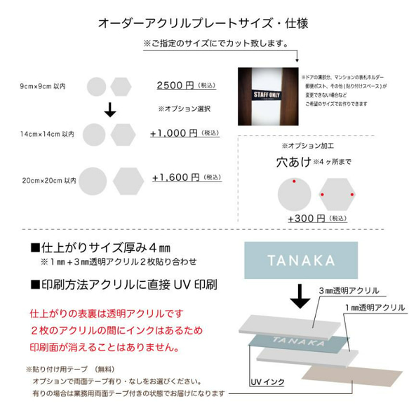 表札 おしゃれ アクリルプレート 戸建 マンション ポスト オフィス サインプレート 野外対応 2枚目の画像