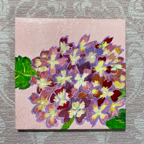 原画] 紫陽花 アクリル画 約10cm角 送料無料 絵画 パステルストアkei 