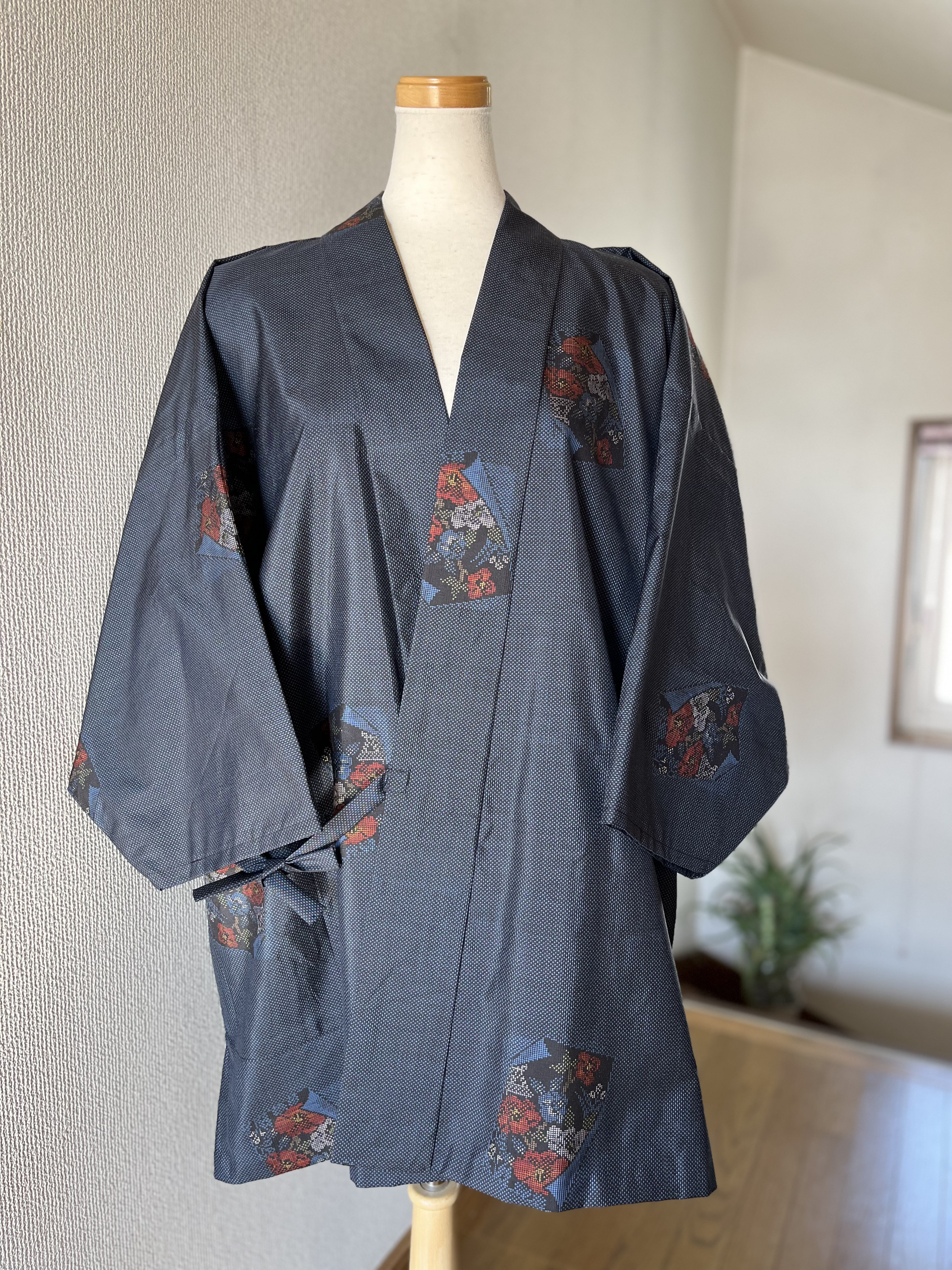 大島紬 着物リメイク 作務衣 7マルキ 現品限り 大人可愛い和の