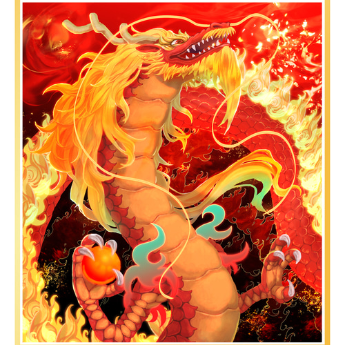 ベストセラー 赤龍』龍の絵 ミニ色紙【120×135㎜】（送料込） 絵画 ミツメグ 絵画