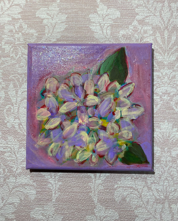 原画] 紫陽花B アクリル画 約15cm角 フック付き 送料無料 絵画 