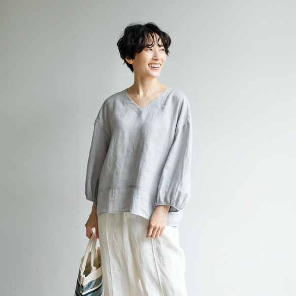 美しいシルエットのデザインプルオーバー トップス リネン100
