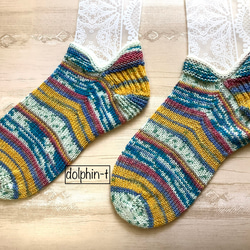 オパール毛糸の靴下　手編み　#1 ウツボソックス 1枚目の画像