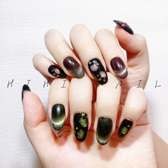 マグネットネイル 黒 ブラック ネイルチップ つけ爪 春 夏 秋 冬 韓国