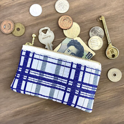 畳縁　硬幣錢包　名片夾　日式　格子格子呢　藍色的 第4張的照片