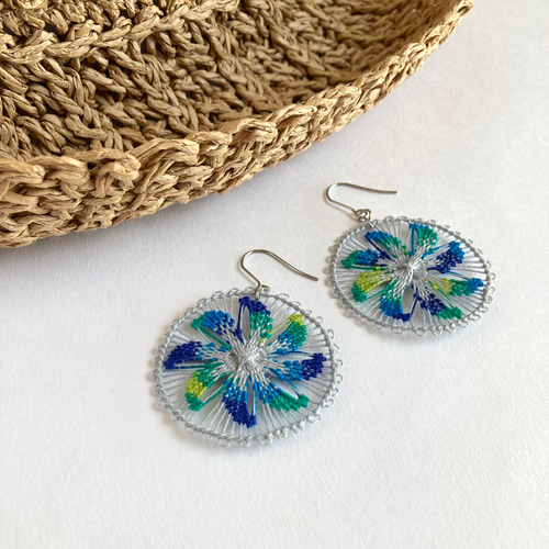 再20　ブルー　グレー　フリンジ　ピアス　イヤリング　夏　タッセル　オルテガ柄 再20ブルーグレーフリンジピアスイヤリング夏タッセルオルテガ柄