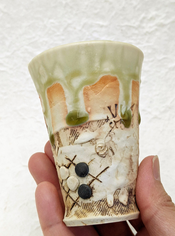 囲碁「ツケハネノビ」ぐい呑み　　ビードロ釉　陶器　焼き物　プレゼント 6枚目の画像