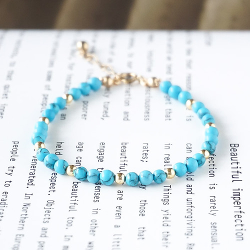 ターコイズブルー 14kgf 天然石 ターコイズ 小粒 ブレスレット