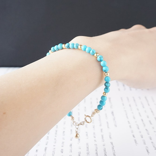 ターコイズブルー 14kgf 天然石 ターコイズ 小粒 ブレスレット