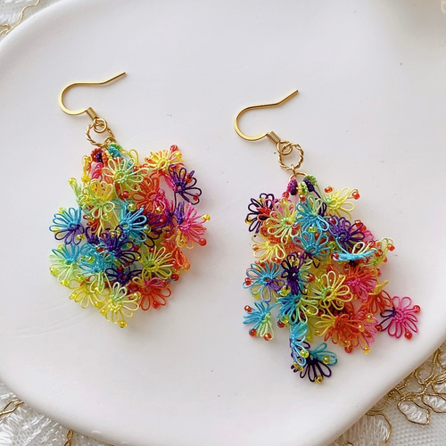 リニューアル】夏色 カラフルタティングレース ピアス イヤリング 個性