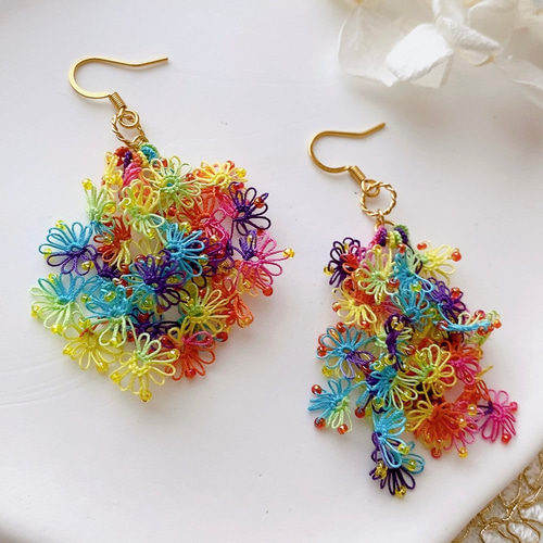 リニューアル】夏色 カラフルタティングレース ピアス イヤリング 個性