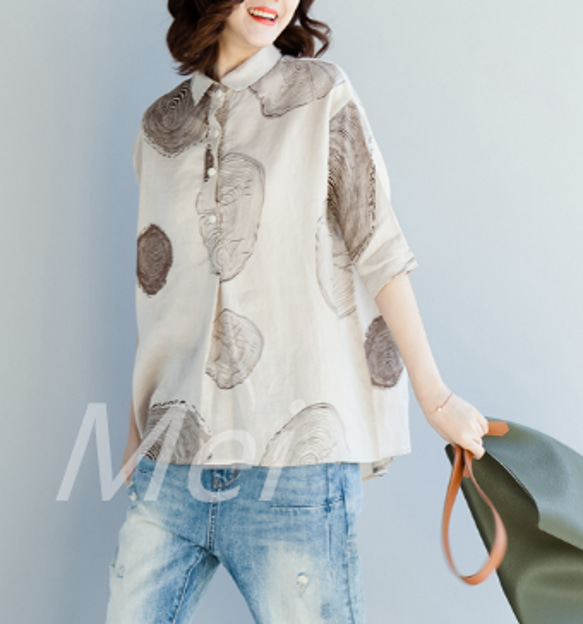夏の新商品リネン半開襟ファッション半袖シャツ 1枚目の画像