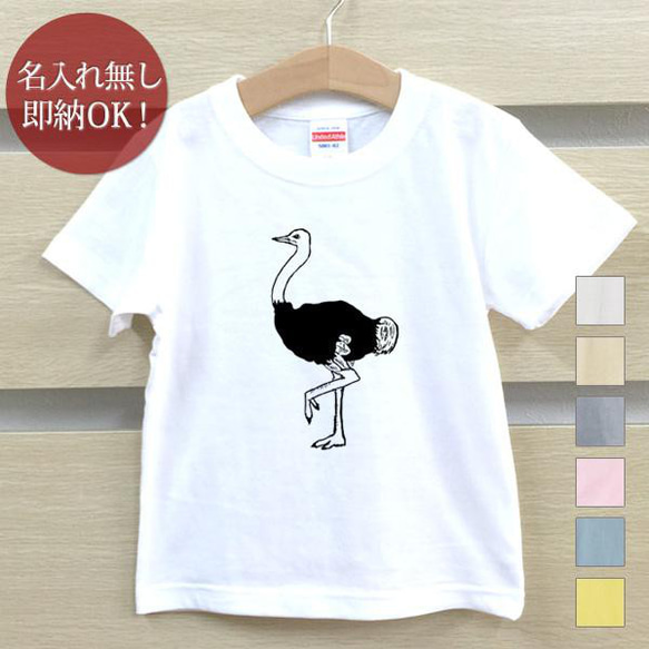 【全国送料無料】ダチョウ 駝鳥 鳥 動物  ベビー キッズ Tシャツ おもしろTシャツ 綿100% カラー7色 1枚目の画像
