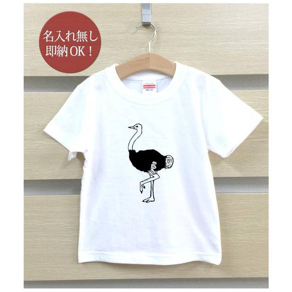 【全国送料無料】ダチョウ 駝鳥 鳥 動物  ベビー キッズ Tシャツ おもしろTシャツ 綿100% カラー7色 2枚目の画像