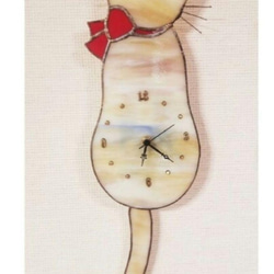 商売繁盛モチーフ　ステンドグラス　三毛猫のしっぽ振り時計 3枚目の画像
