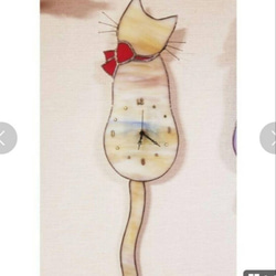 商売繁盛モチーフ　ステンドグラス　三毛猫のしっぽ振り時計 2枚目の画像