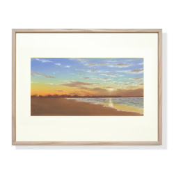 パステル画（原画）河のある風景・朝。 パステル画（原画）河のある風景・朝。