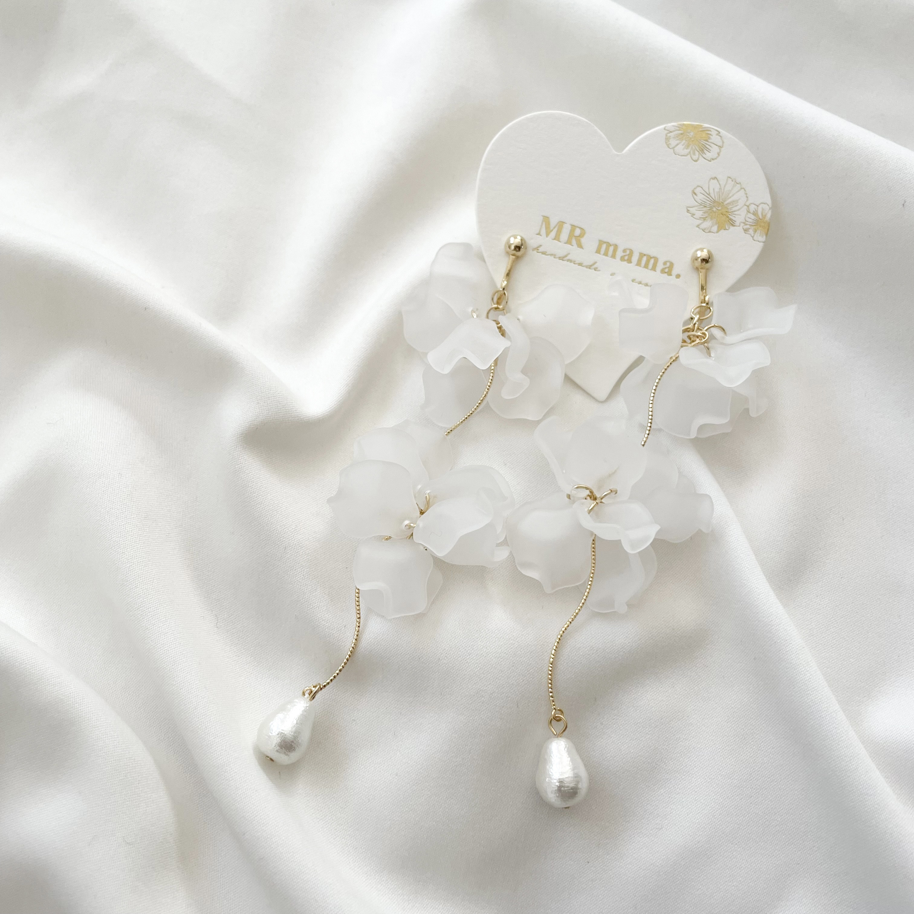 328 チェーン　コットンパール　ピアス　ハンドメイド　結婚式 結婚式 ウェディング ブライダル アクリルフラワー コットン