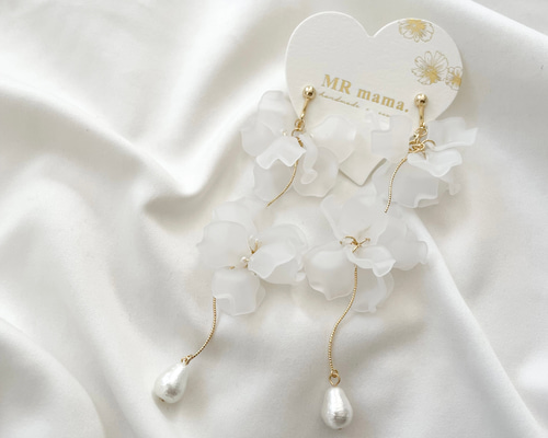 ☆❤️ ラバー 花 パール ピアス イヤリング ハンドメイド