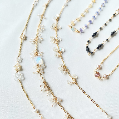 Kaya◆ブルームーンストーン×アフガナイトブレスレット✧14kgf 再々販 14kgf 宝石質ブルームーンストーンのふさふさ