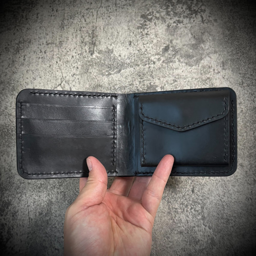 総手縫い 二つ折り 財布 フルレザー 経年変化 折財布 本革 革財布