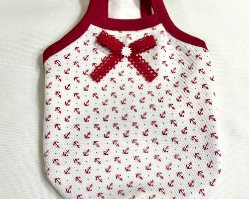 ハンドメイド犬服　ワッフルニットのキャミ　色違い３色　お袖2段レース 1941ea29617c34d5fea31191949800
