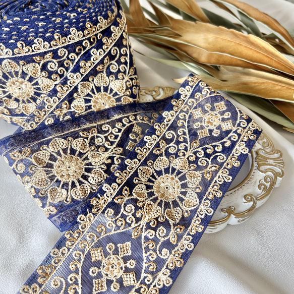 30cm  インド刺繍リボン  チュール  モロッコ風柄 6枚目の画像