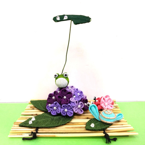 紫陽花 かえるの雨宿り ちりめん細工 梅雨 その他置物 himadare