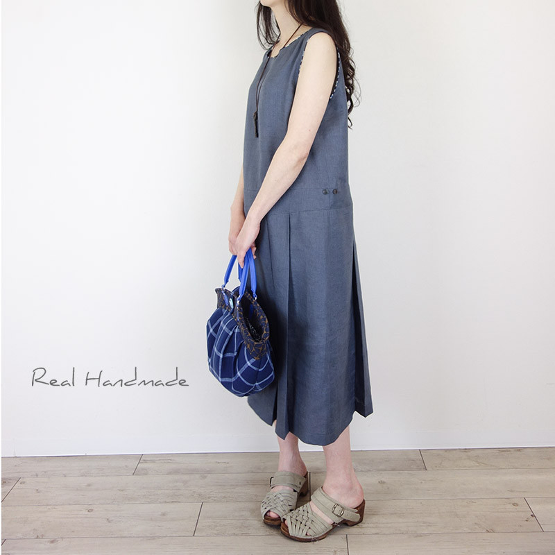 [予約販売] ヨーロッパブルーグレーリネン2WAY切替プリーツワンピース