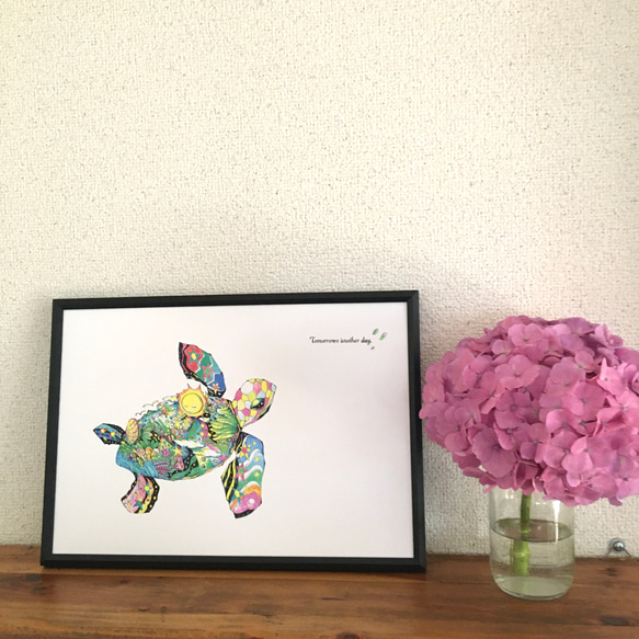 海亀2 子亀 インテリアポスター アートイラスト A4/B4/A3 イラスト