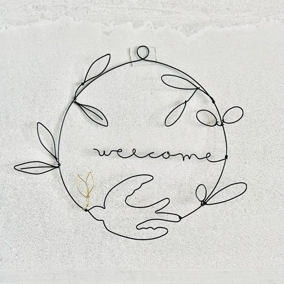 ツバメと月桂樹とオリーブ　ウェルカムリース　ワイヤーアート　ブラック 10枚目の画像
