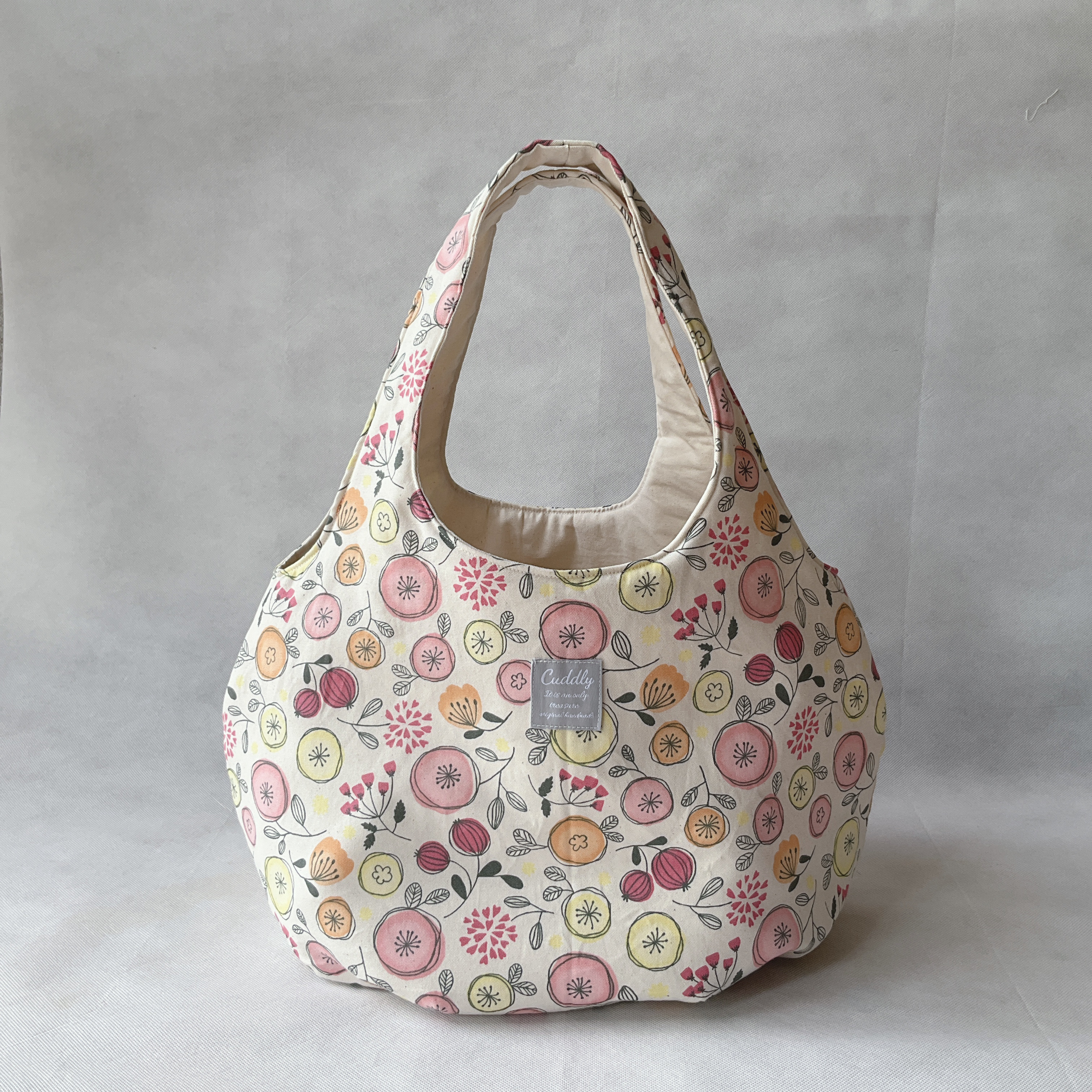 レッスンバッグ】 ハンドメイド 【パープルドットX花柄】 裏地