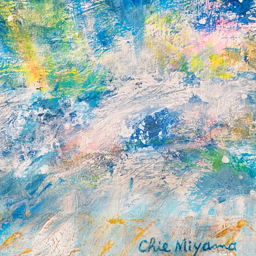真作⭐︎【神秘の花の海】原画　現品のみ　モダンアート 受注制作】原画 翼 ツバサ 羽 空 虹 rainbow ゴールド おしゃれ