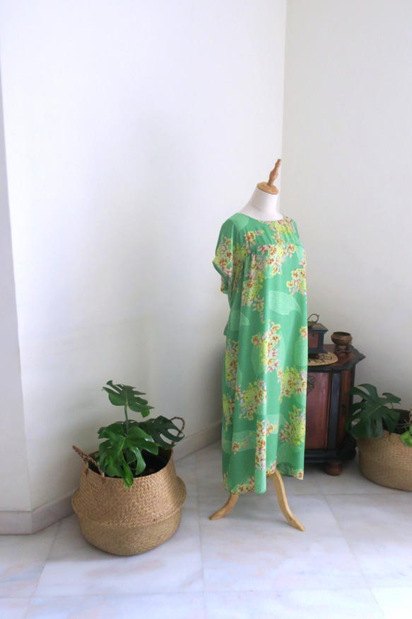 花裙/綠色（穆斯林婦女/傳統服飾面料）可完全水洗/無需熨燙/新加坡包郵 第6張的照片