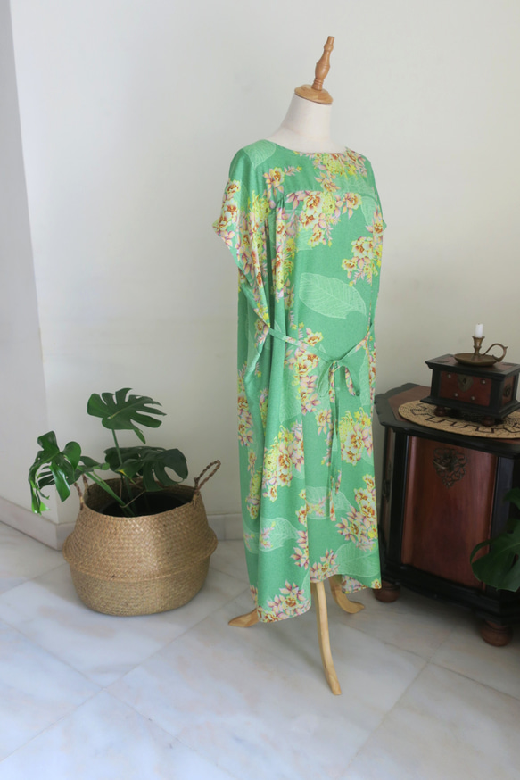 花裙/綠色（穆斯林婦女/傳統服飾面料）可完全水洗/無需熨燙/新加坡包郵 第5張的照片