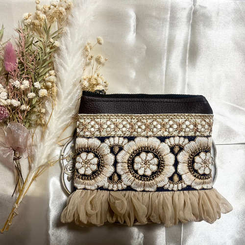 インド刺繍リボン フリルポーチ ポーチ kohane＿runrun 通販